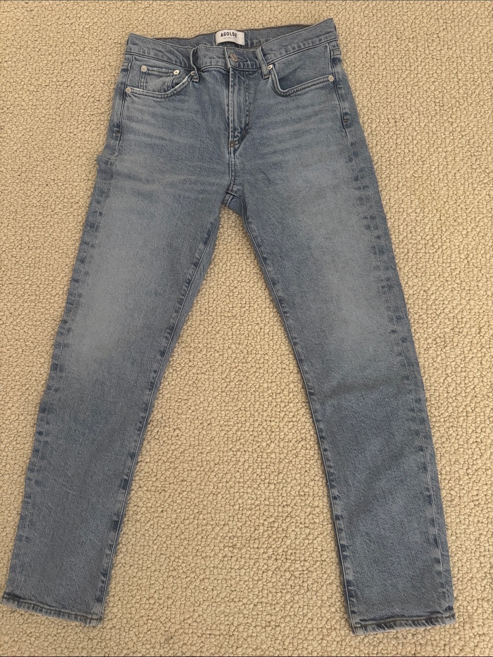 Agolde faded blue high-rise straight jeans